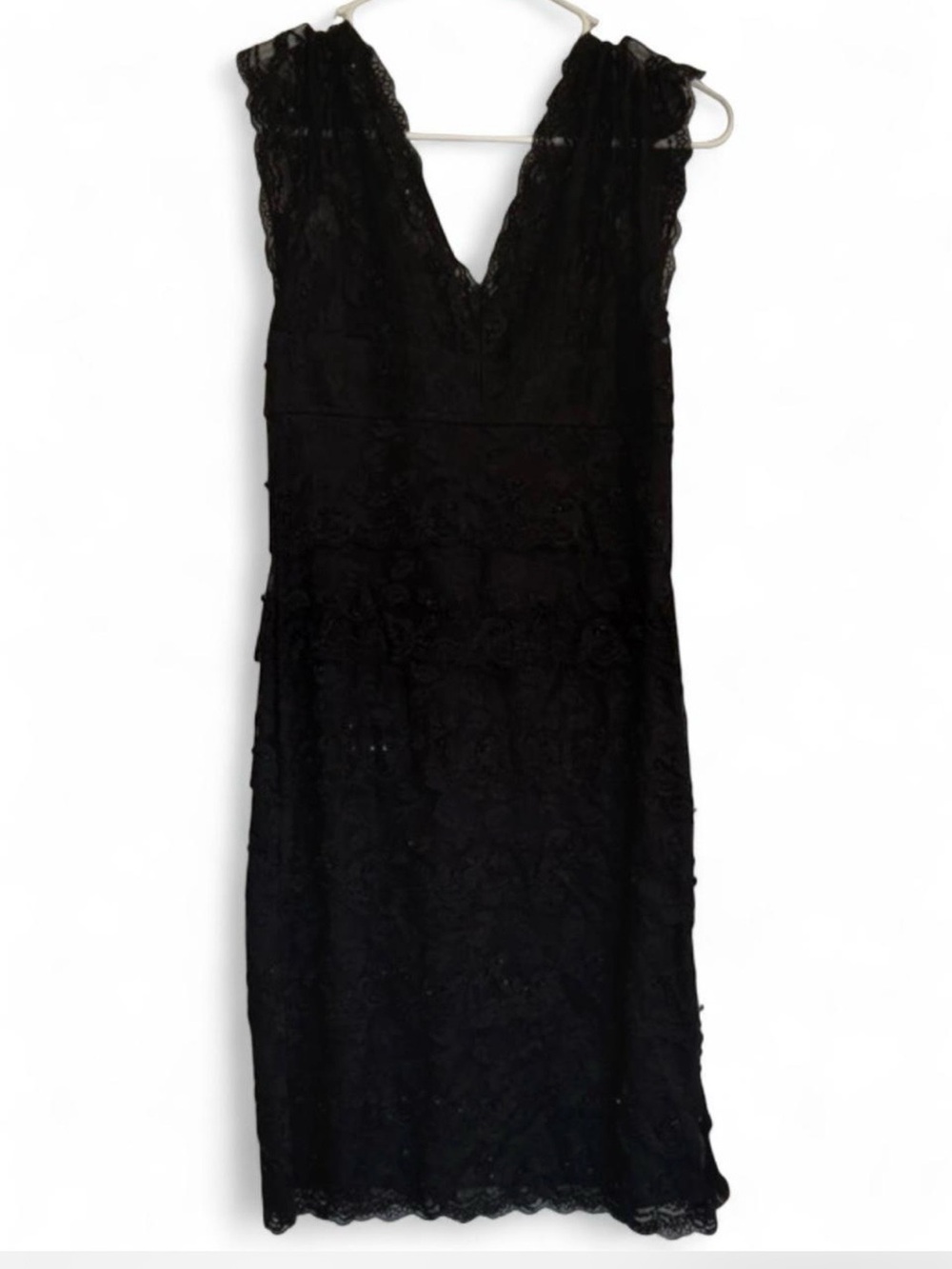MARINA Black Lace V-Neck Midi Dress